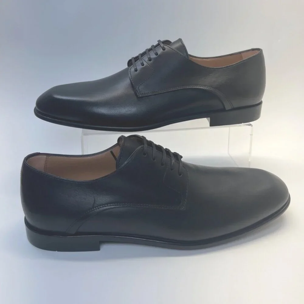 Ferragamo Fosco Men Leather Shoes Black Derby Oxfords Size 9.5
